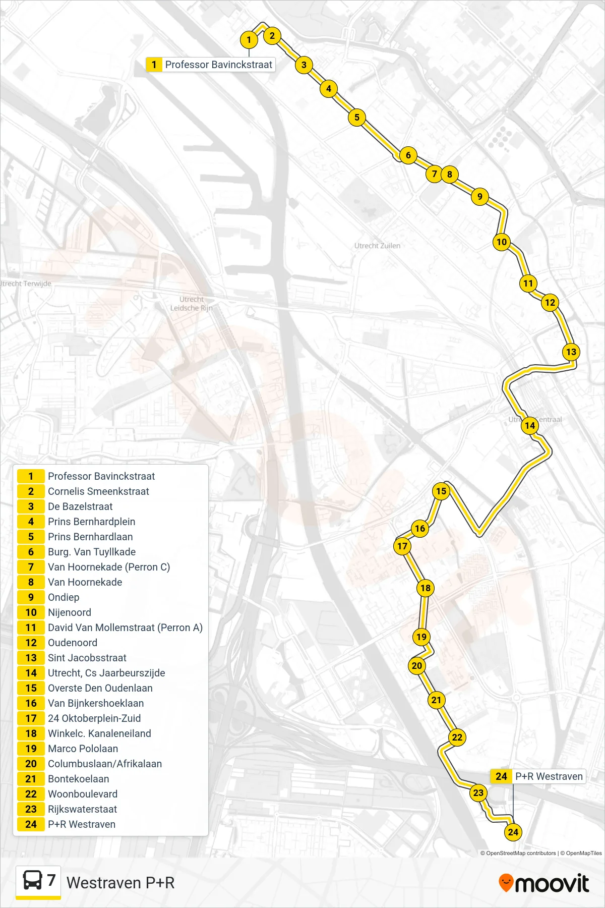 Lijn 7 (bus, Westraven P+R): route en haltes op de kaart