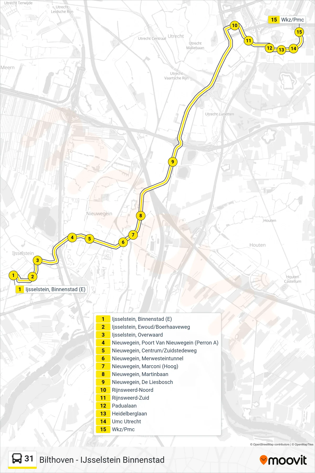 Lijn 31 (bus, Science Park): route en haltes op de kaart