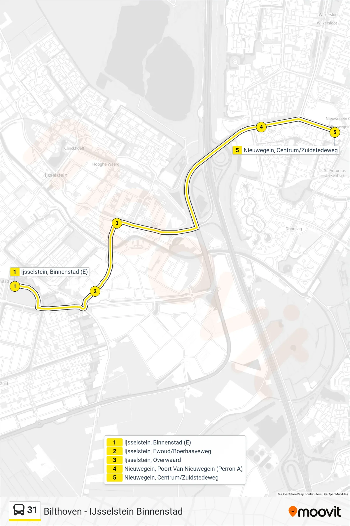 Lijn 31 (bus, Nieuwegein-Centrum): route en haltes op de kaart
