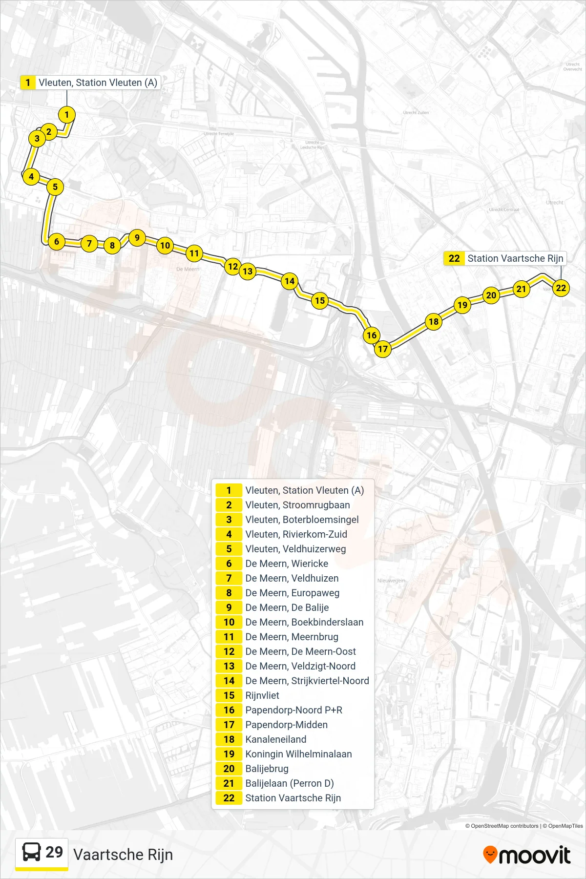 Lijn 29 (bus, Vaartsche Rijn): route en haltes op de kaart