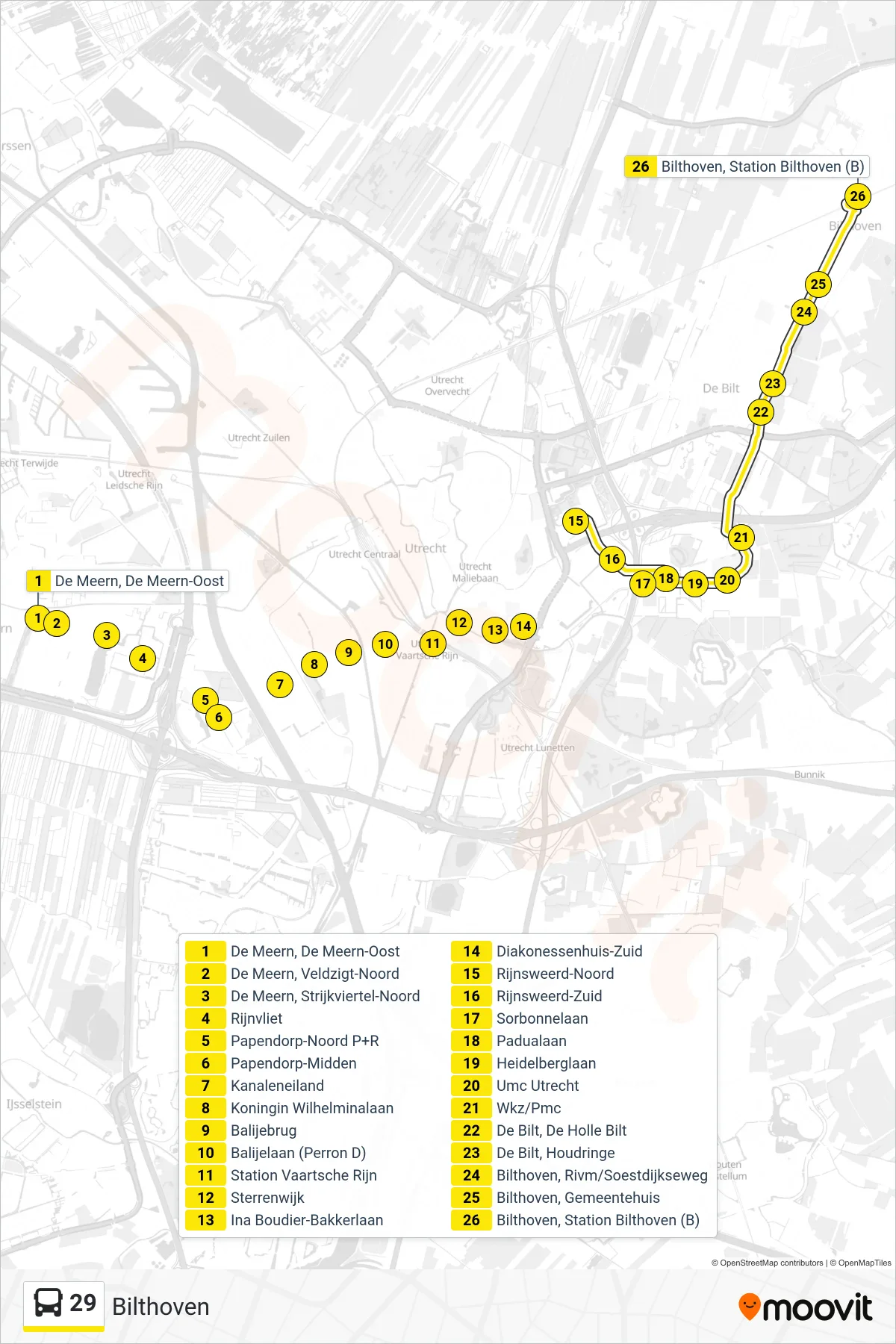 Lijn 29 (bus, Bilthoven): route en haltes op de kaart