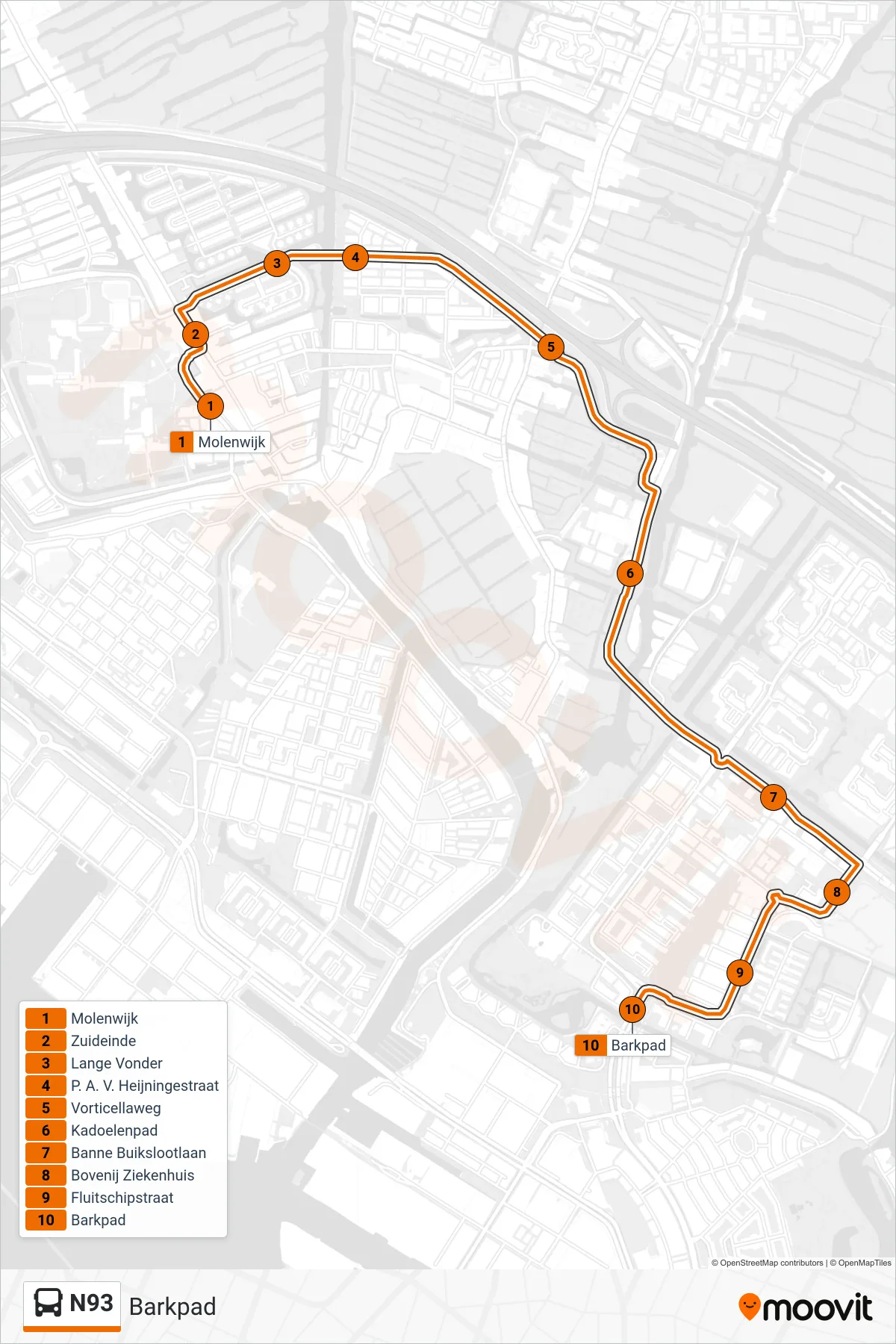 Lijn N93 (bus, Barkpad): route en haltes op de kaart