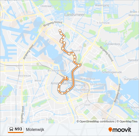 N93 bus Line Map