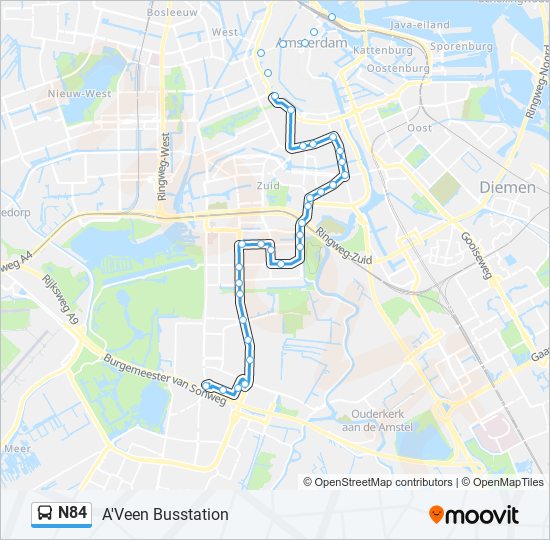 Bus N84 lijnkaart