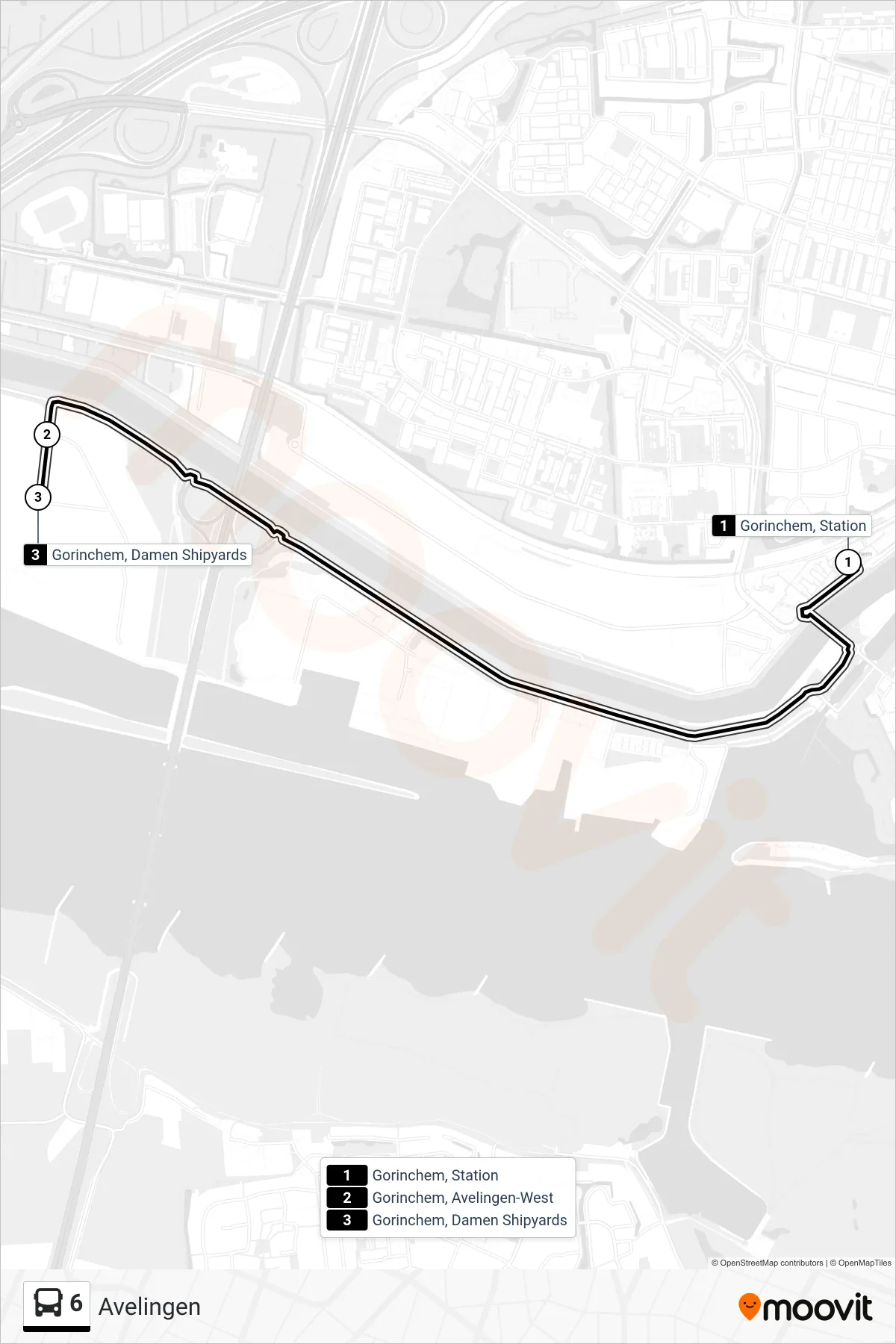 Lijn 6 (bus, Avelingen): route en haltes op de kaart