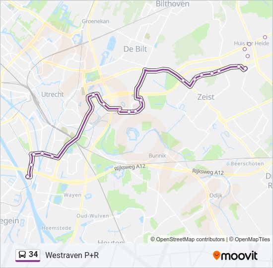 Bus 34 lijnkaart