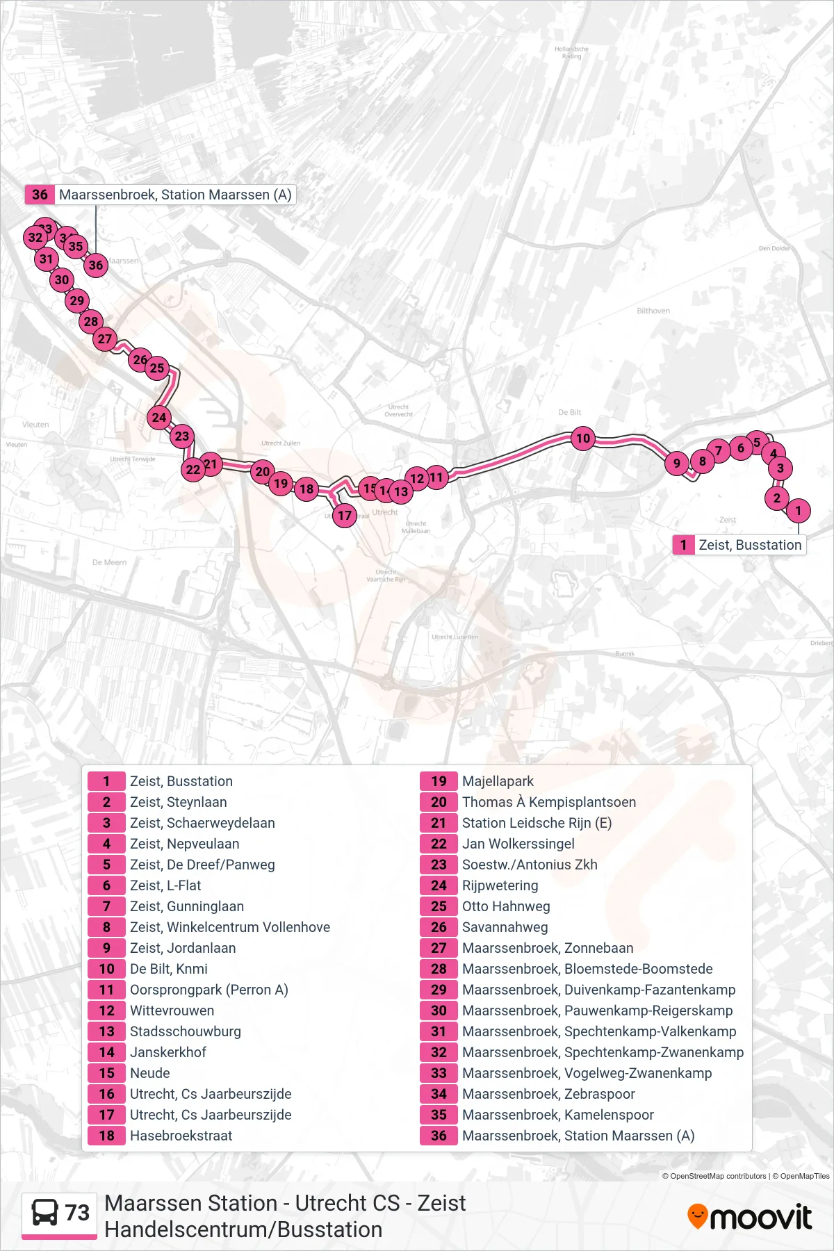 Lijn 73 (bus, Maarssenbroek): route en haltes op de kaart