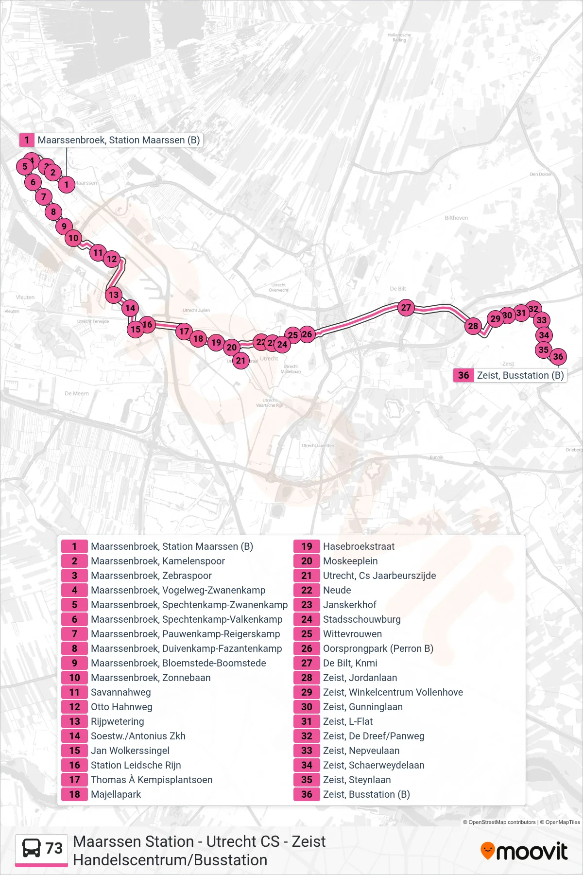 Lijn 73 (bus, Zeist): route en haltes op de kaart