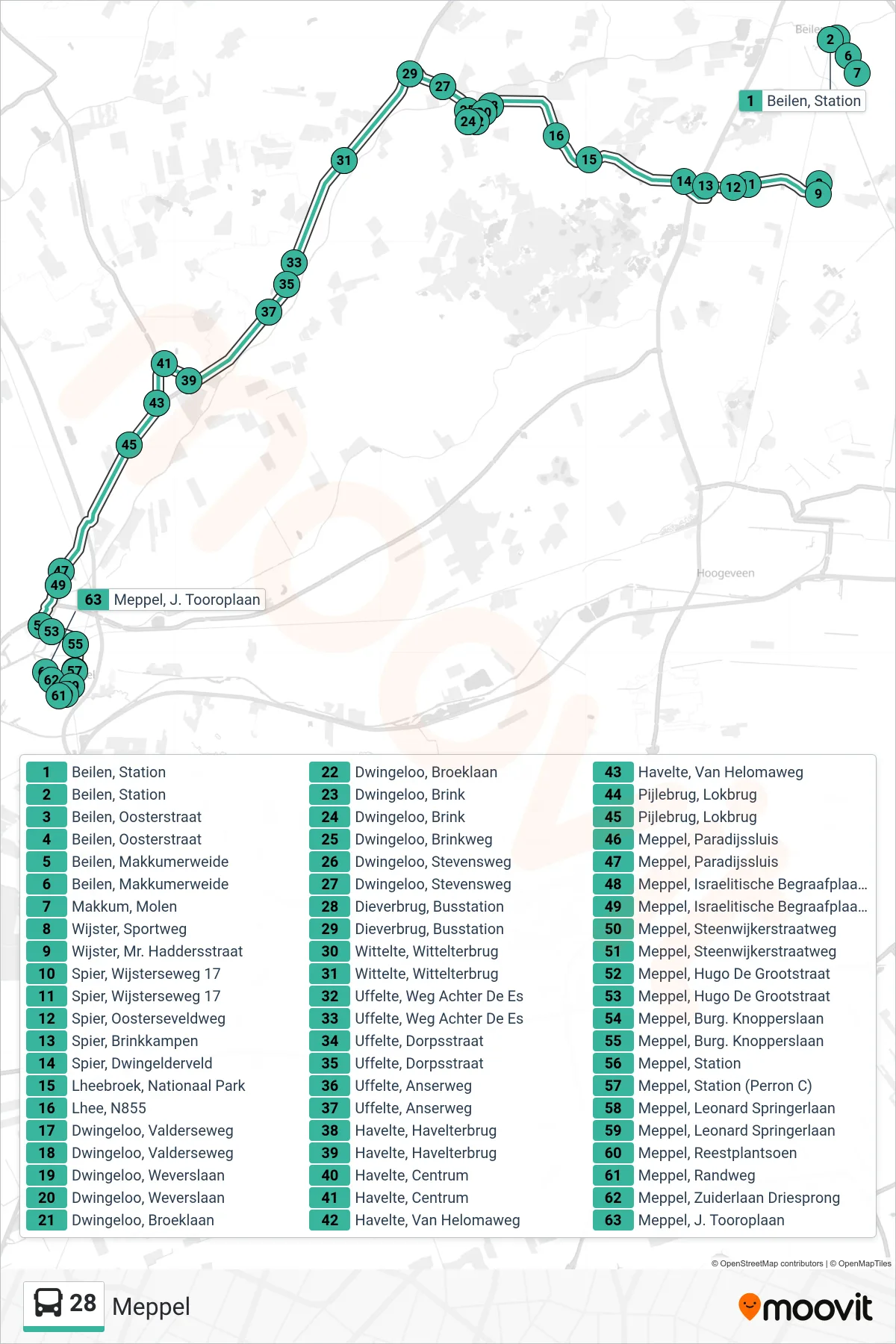 Linie 28 (Bus) Richtung Meppel: Route und Haltestellen auf der Karte