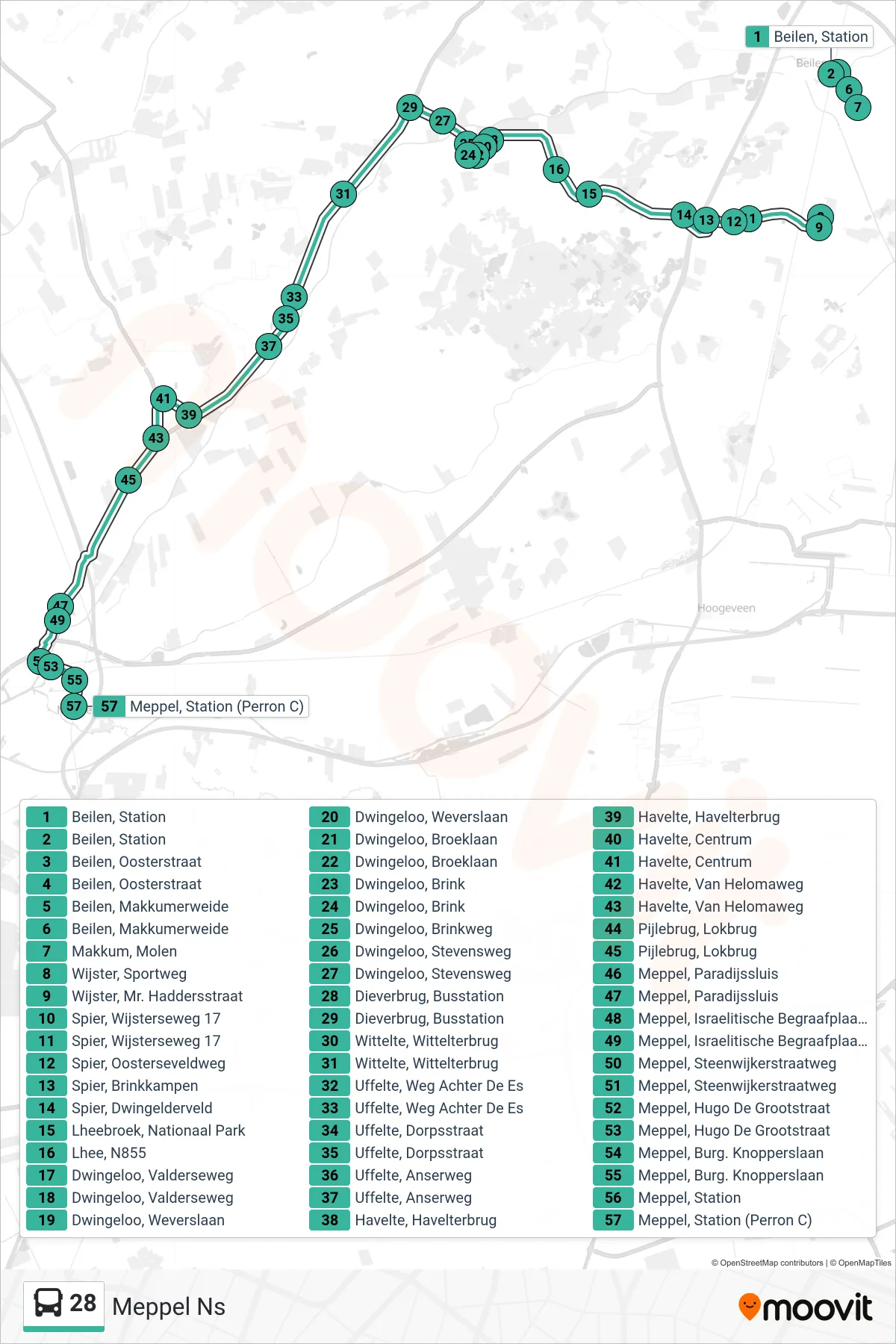 Linie 28 (Bus) Richtung Meppel Ns: Route und Haltestellen auf der Karte