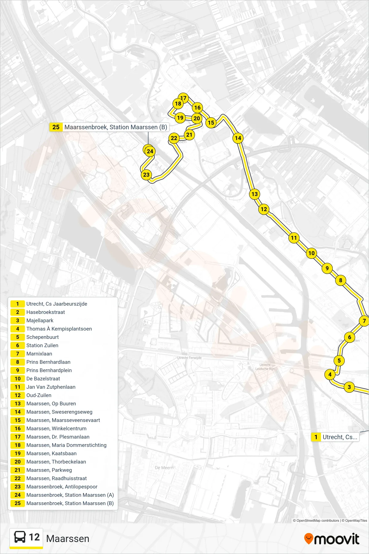 Lijn 12 (bus, Maarssen): route en haltes op de kaart