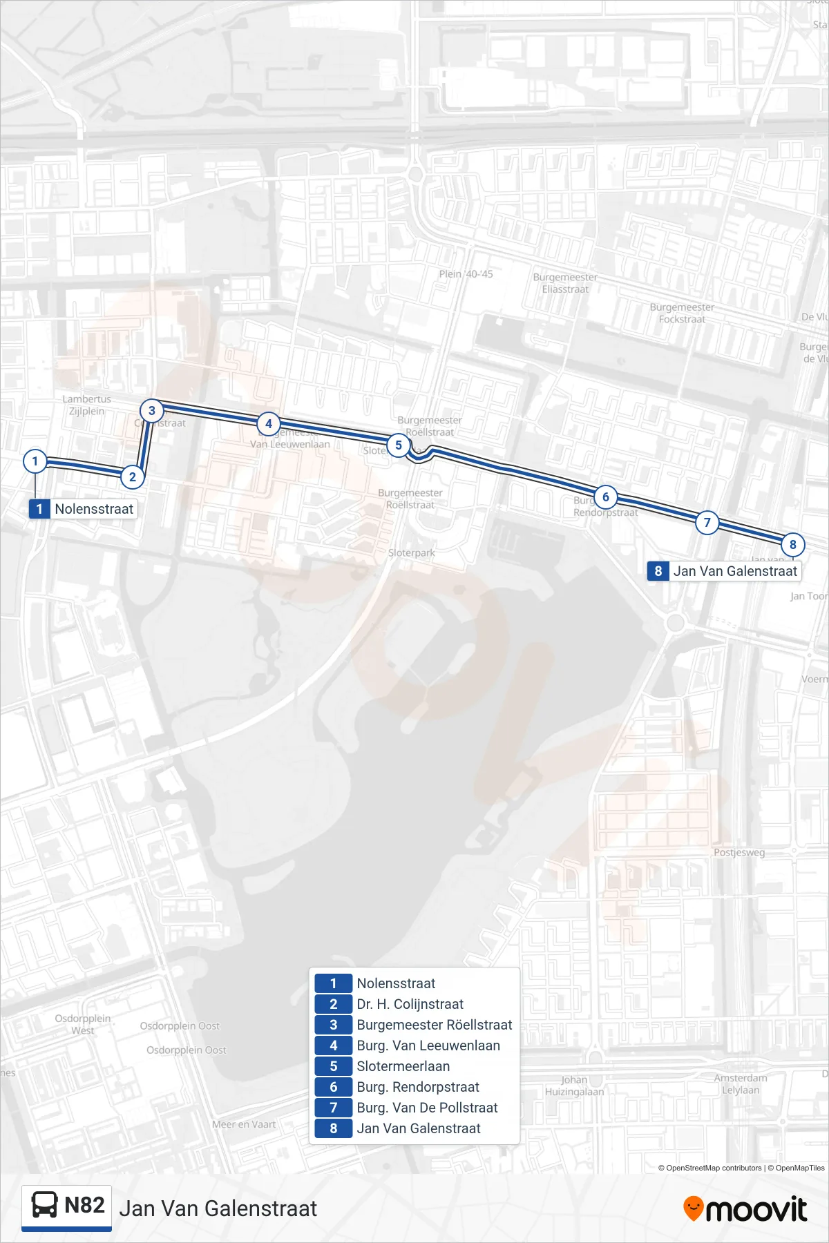 Lijn N82 (bus, Jan Van Galenstraat): route en haltes op de kaart