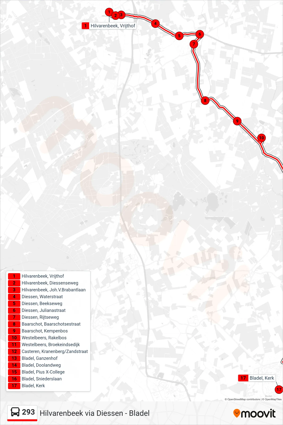 Lijn 293 (bus, Bladel): route en haltes op de kaart
