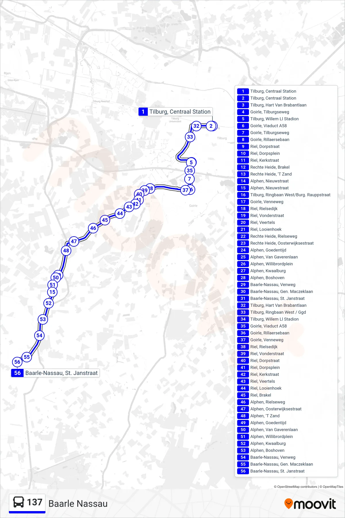 Lijn 137 (bus, Baarle Nassau): route en haltes op de kaart