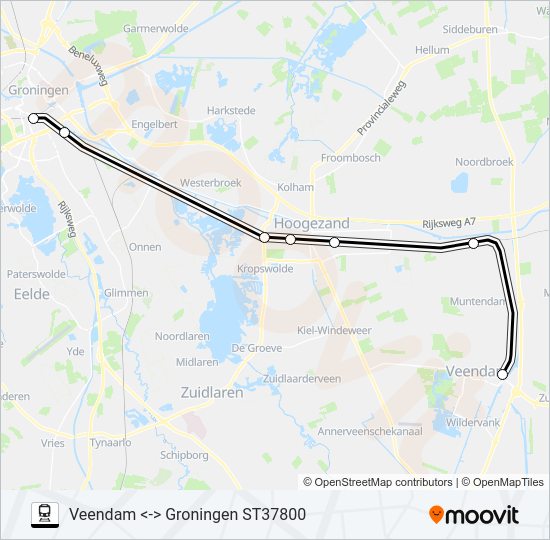 Trein STOPTREIN RS7 lijnkaart