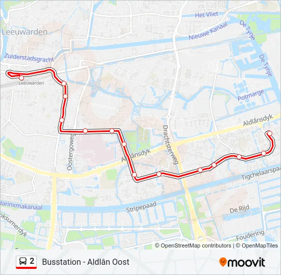 Bus 2 lijnkaart