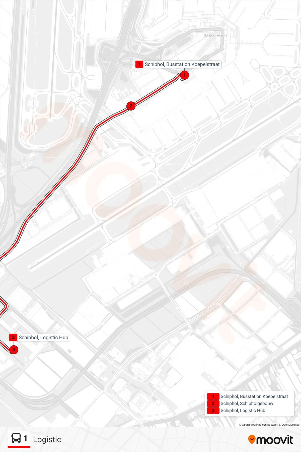 Lijn 1 (bus, Logistic): route en haltes op de kaart