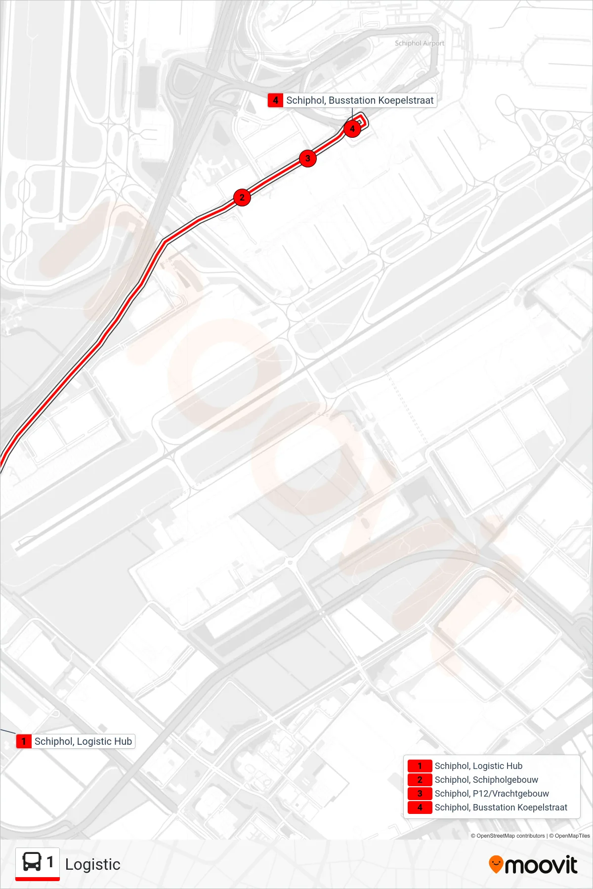 Lijn 1 (bus, Logistic): route en haltes op de kaart