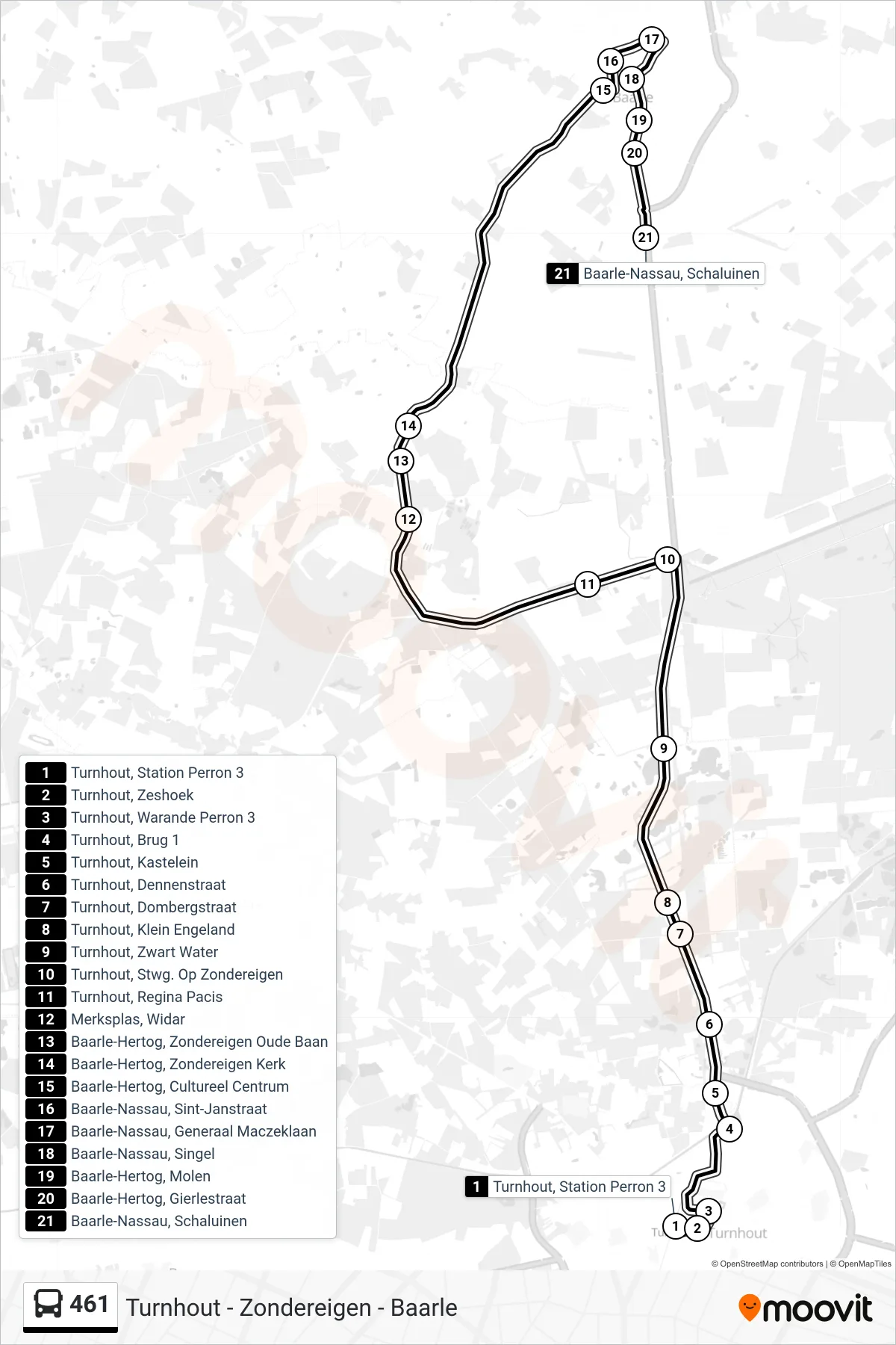 Lijn 461 (bus, Baarle-Nassau Schaluinen): route en haltes op de kaart