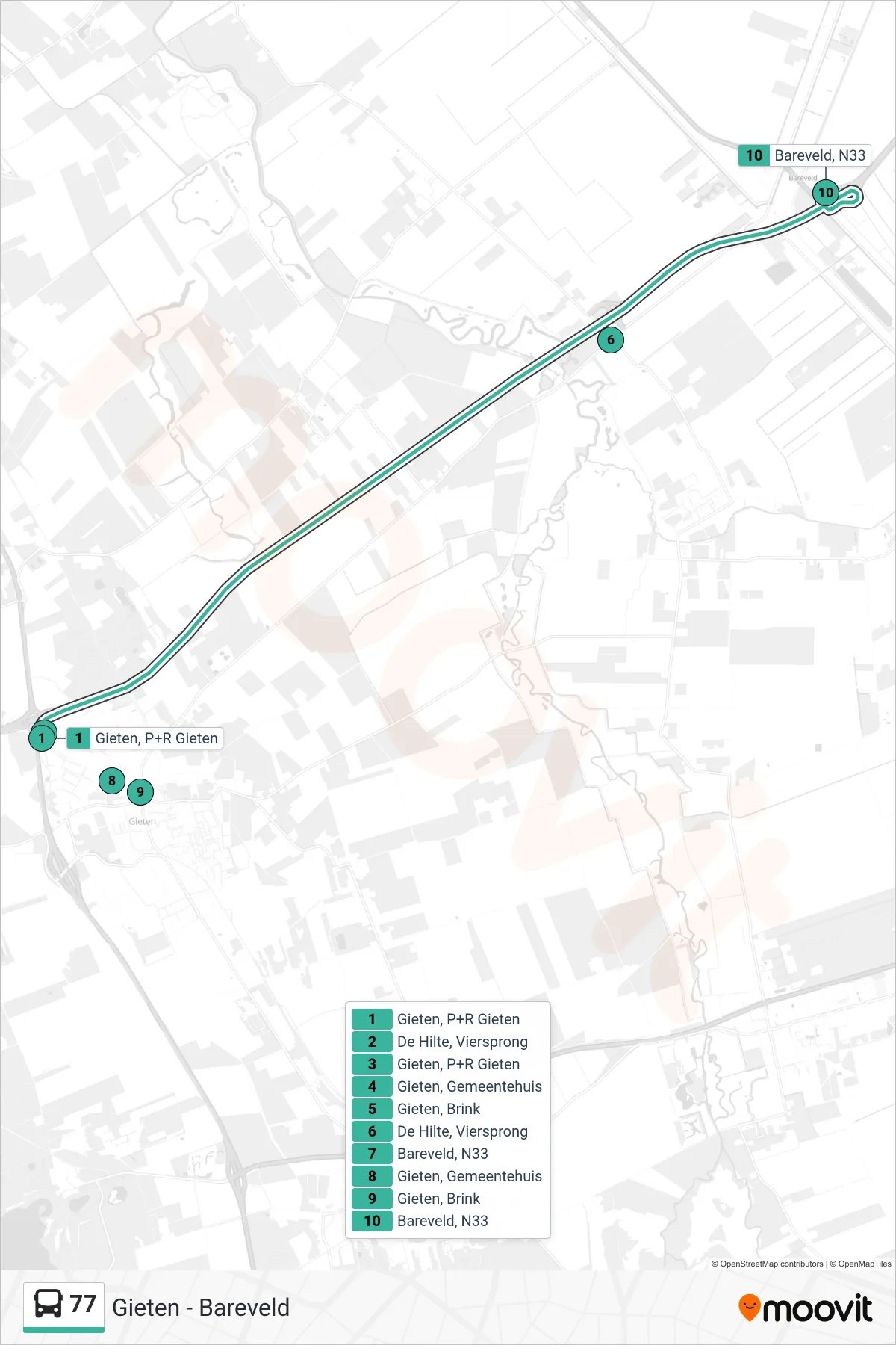 Lijn 77 (bus, Bareveld): route en haltes op de kaart