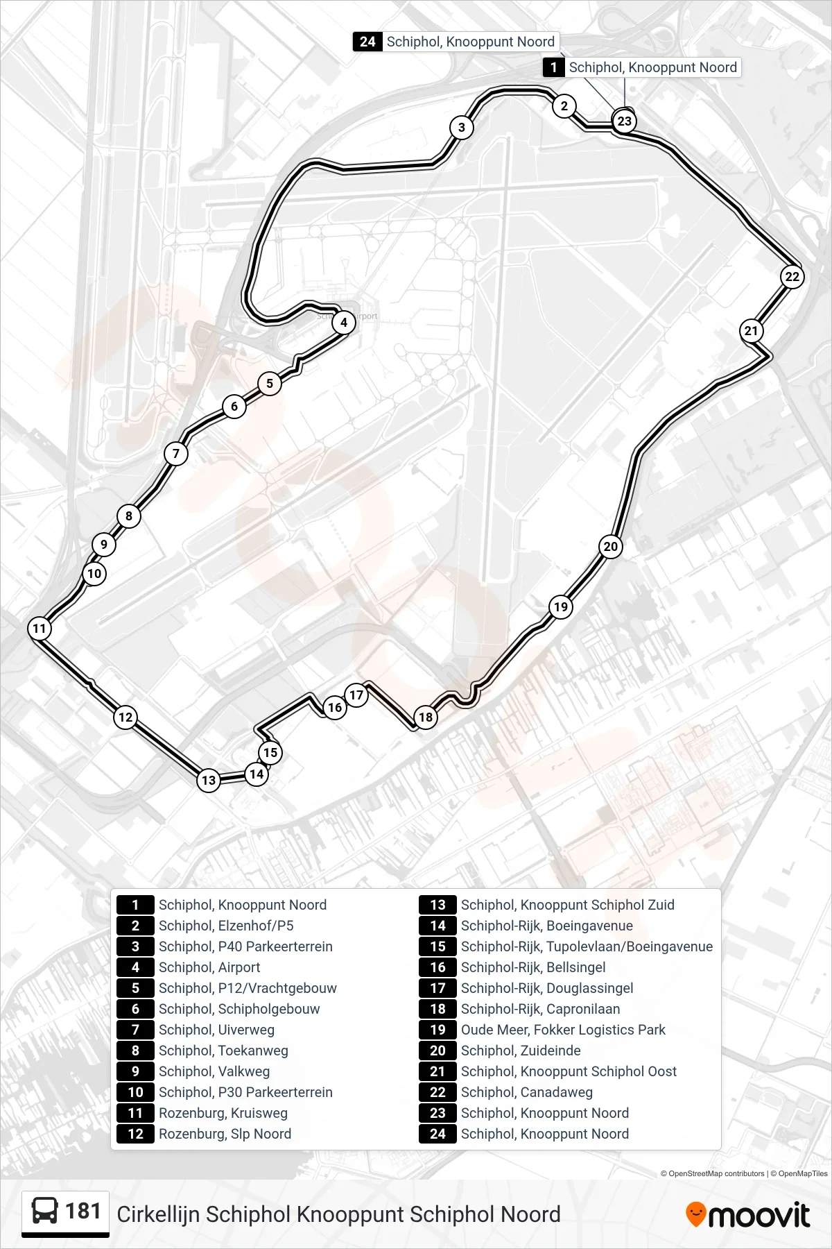 Lijn 181 (bus, Cirkellijn): route en haltes op de kaart