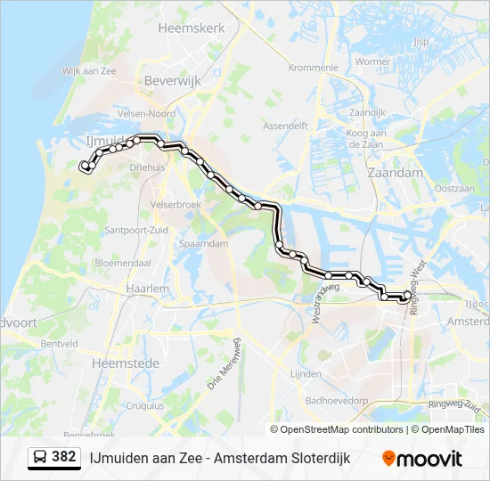 Bus 382 lijnkaart