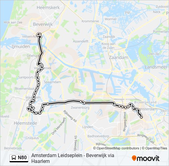 Bus N80 lijnkaart