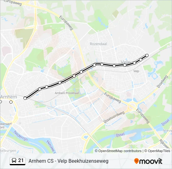 Bus 21 lijnkaart