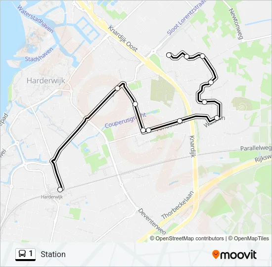 Bus 1 lijnkaart