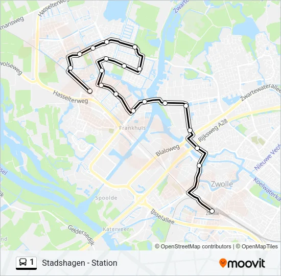 Bus 1 lijnkaart