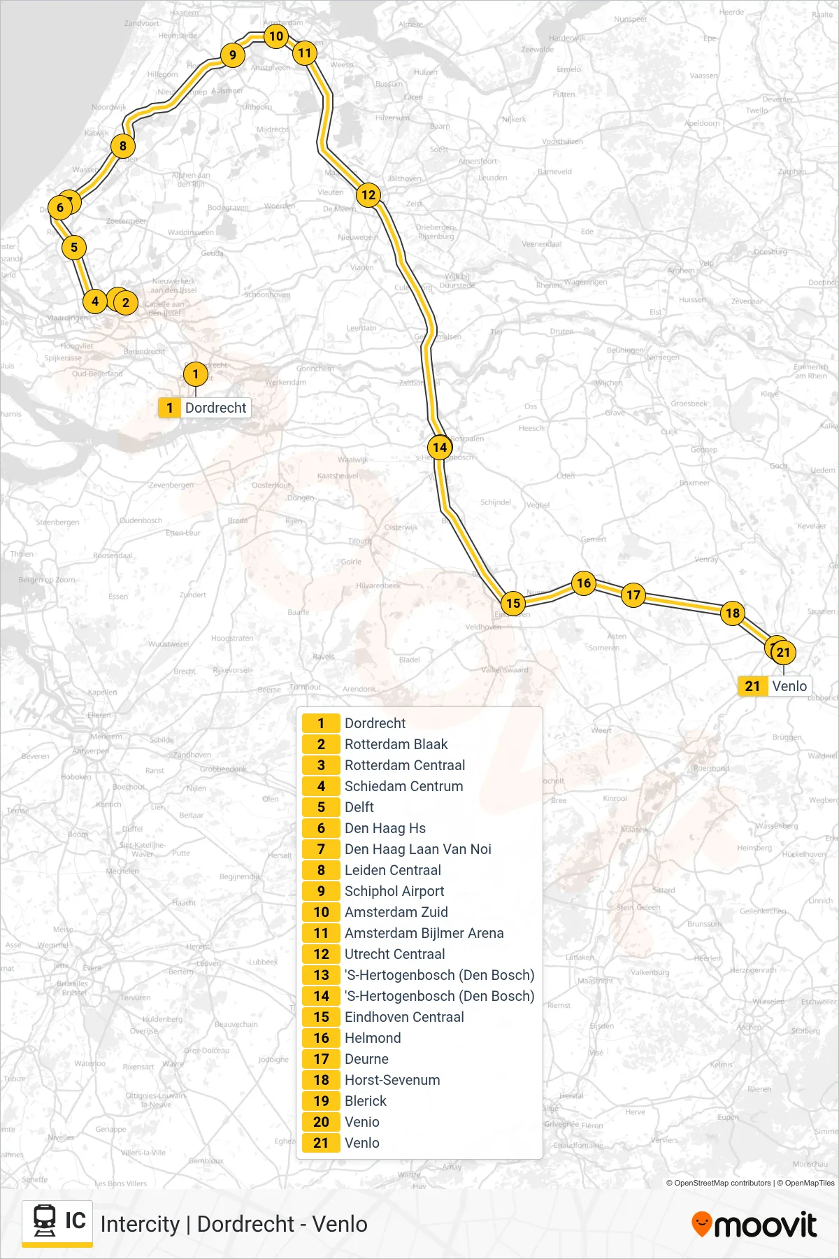 Lijn IC (trein, Venlo): route en haltes op de kaart