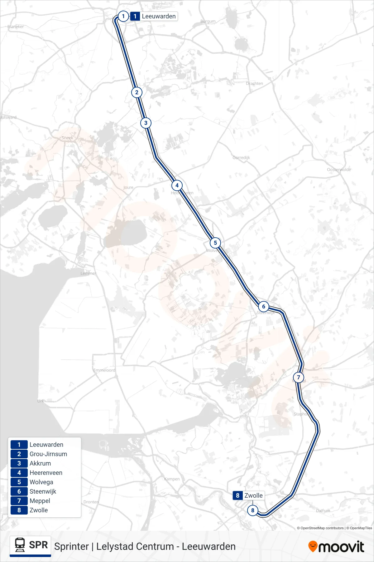 Lijn SPR (trein, Zwolle): route en haltes op de kaart