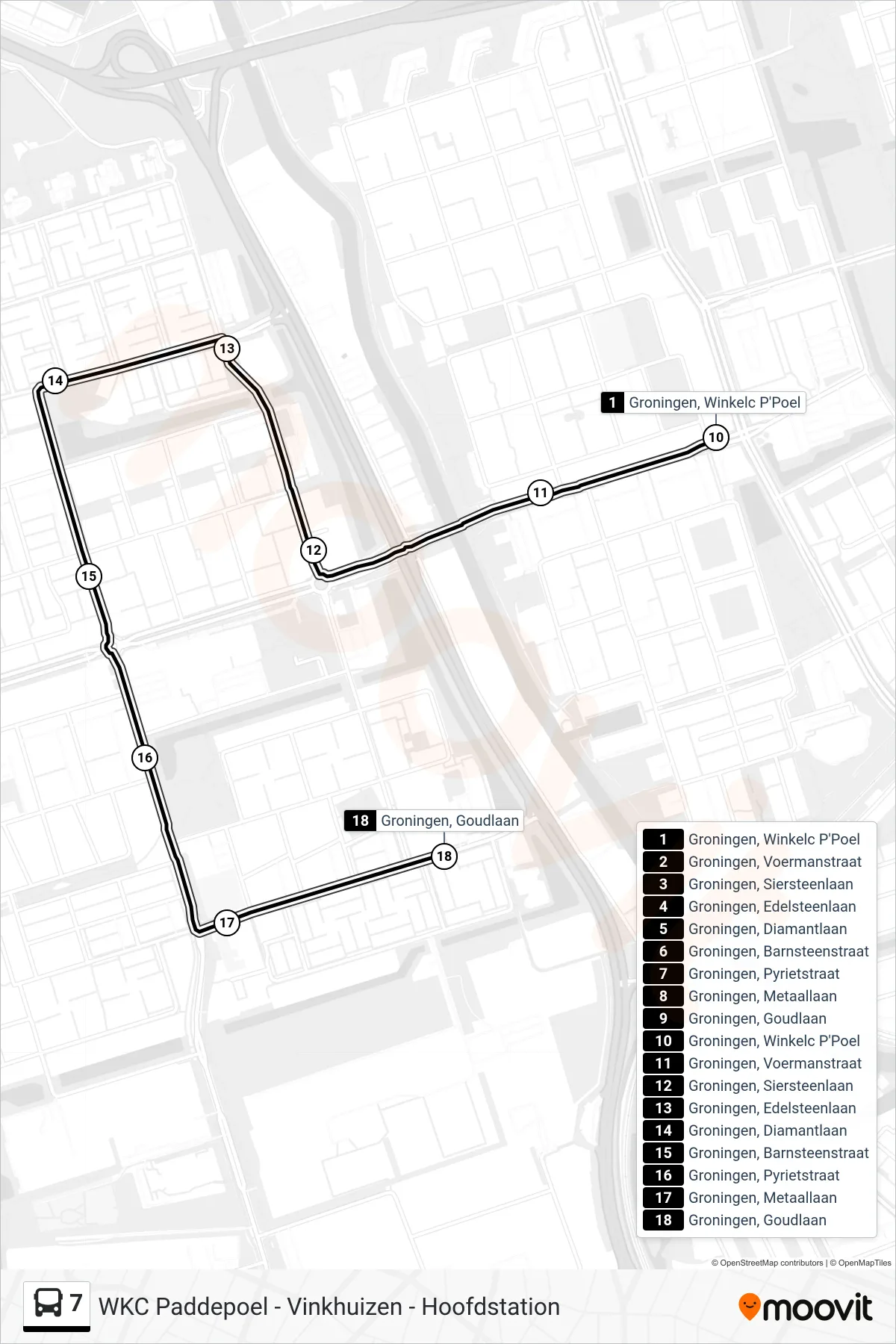 Lijn 7 (bus, Vinkhuizen): route en haltes op de kaart