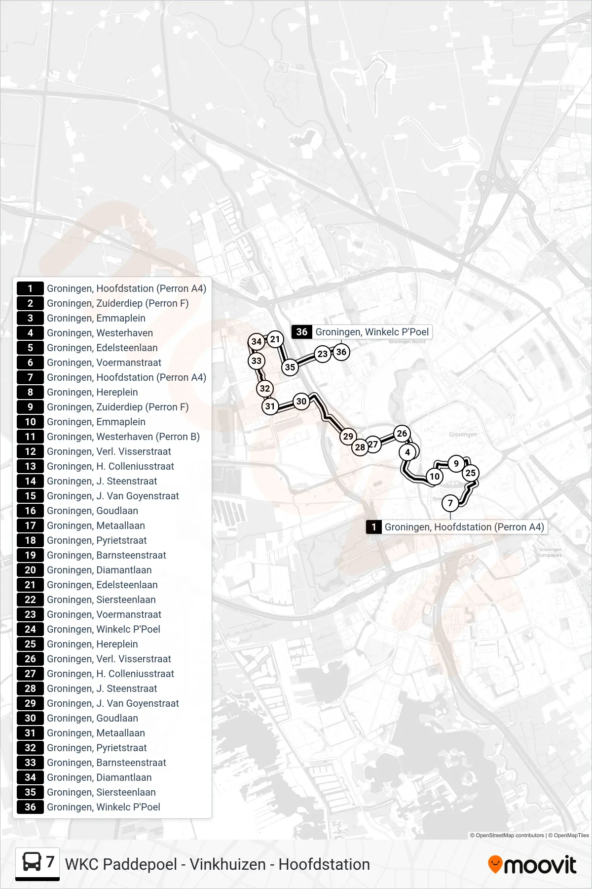 Lijn 7 (bus, Vinkhuizen): route en haltes op de kaart