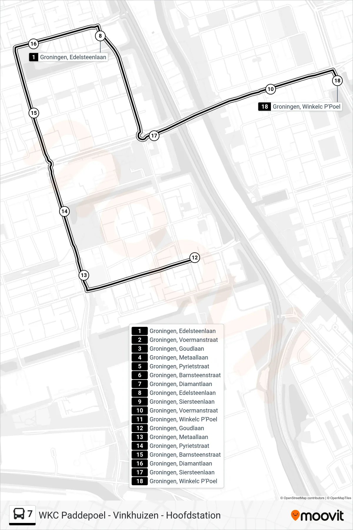 Lijn 7 (bus, Hoofdstation): route en haltes op de kaart