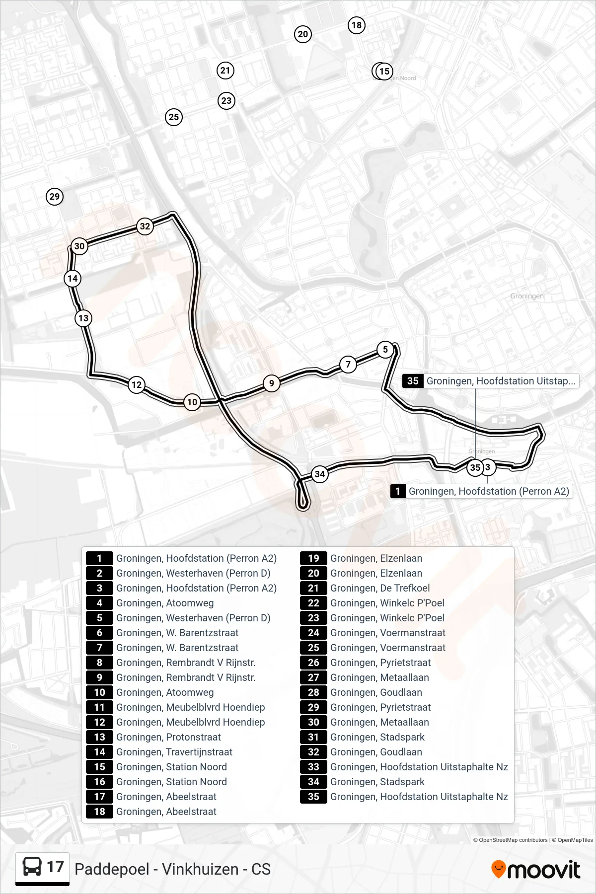 Lijn 17 (bus, Vinkhuizen): route en haltes op de kaart