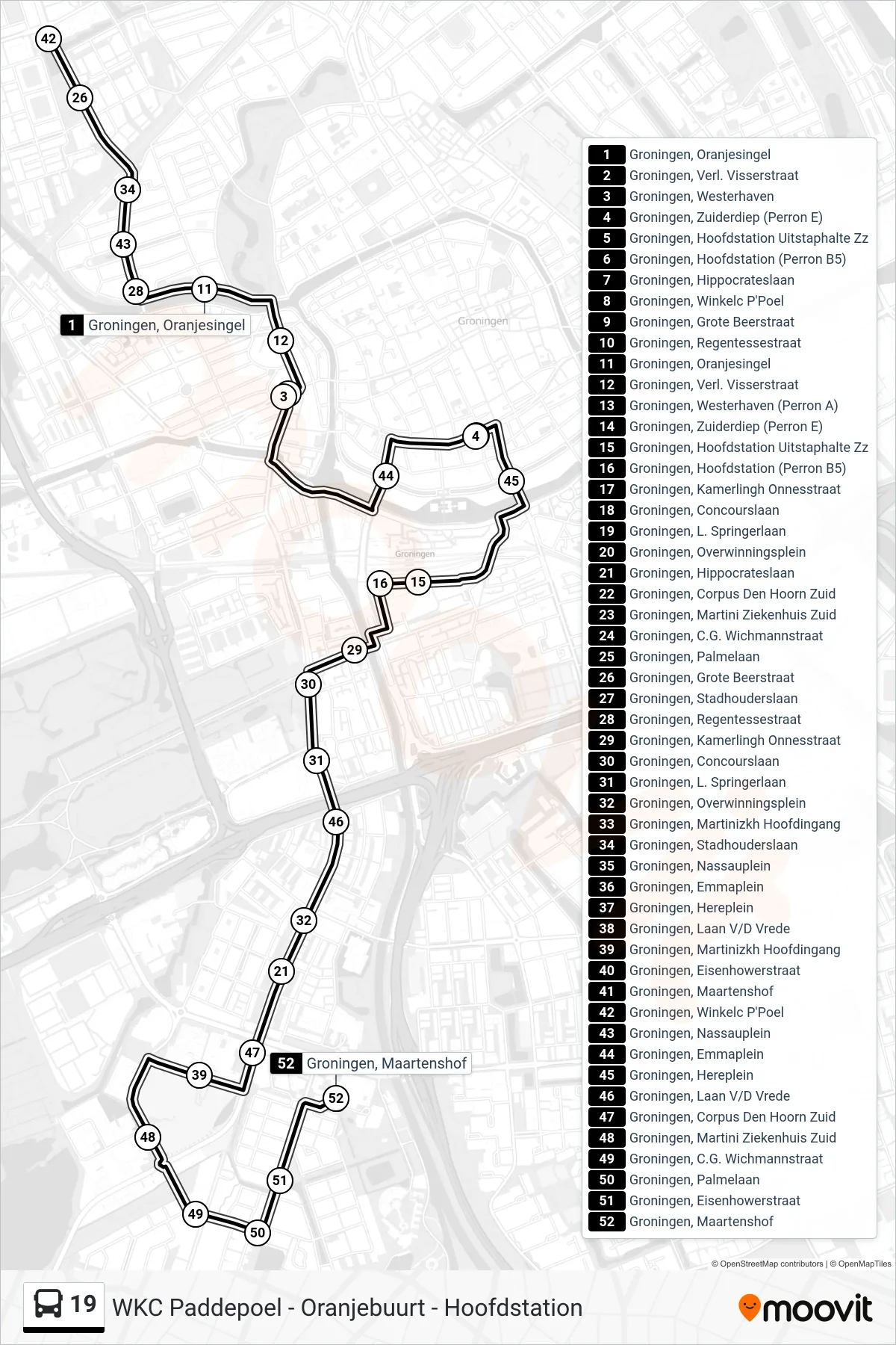 Lijn 19 (bus, Hoornsemeer): route en haltes op de kaart