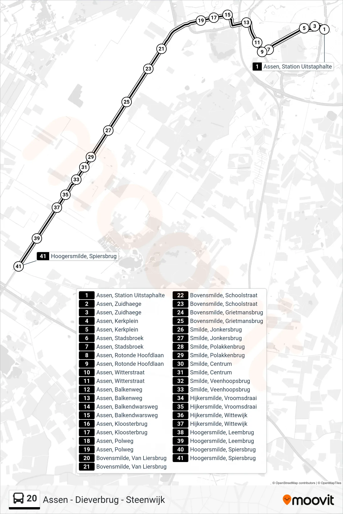 Lijn 20 (bus, Hijkersmilde): route en haltes op de kaart