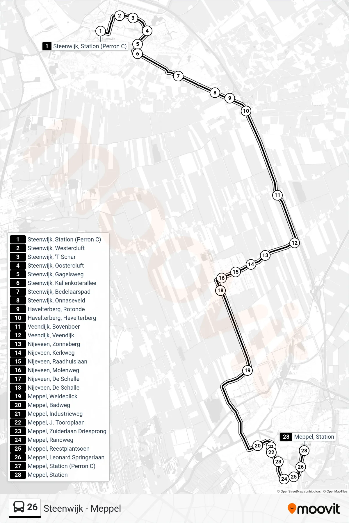 Lijn 26 (bus, Meppel): route en haltes op de kaart