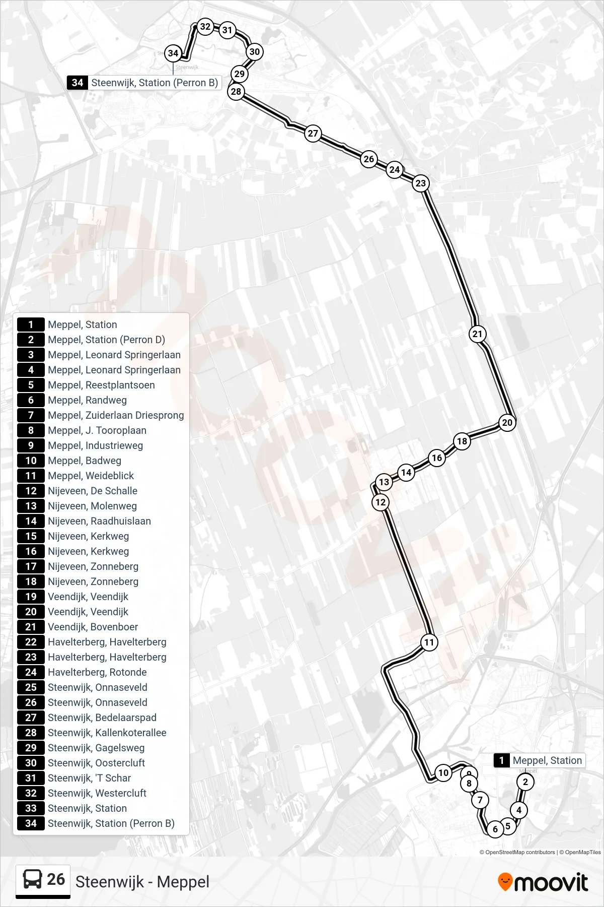 Lijn 26 (bus, Steenwijk): route en haltes op de kaart
