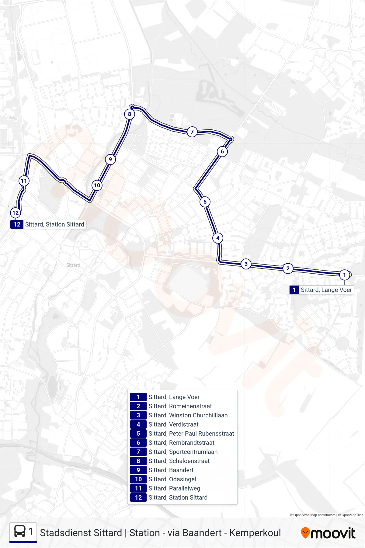 Lijn 1 (bus, Sittard Station): route en haltes op de kaart