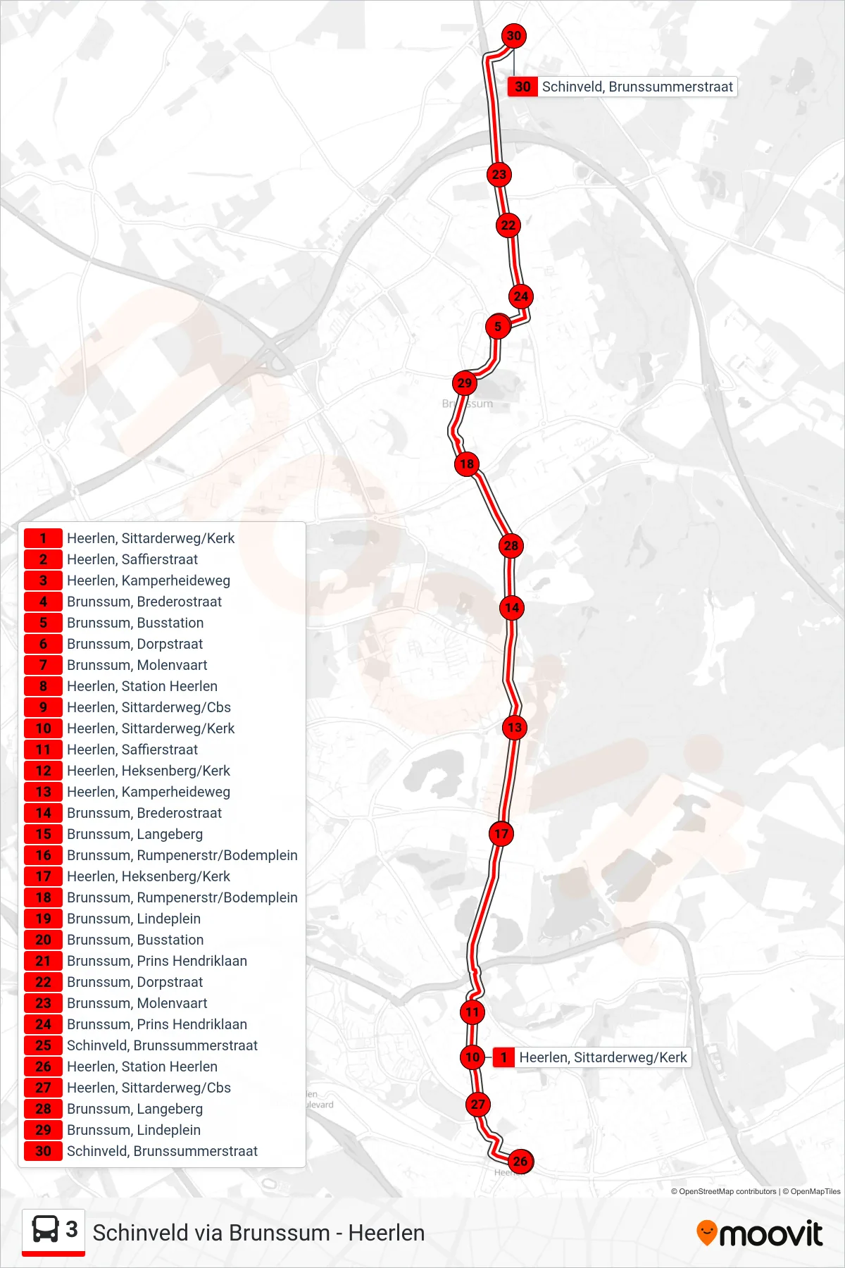 Lijn 3 (bus, Schinveld): route en haltes op de kaart
