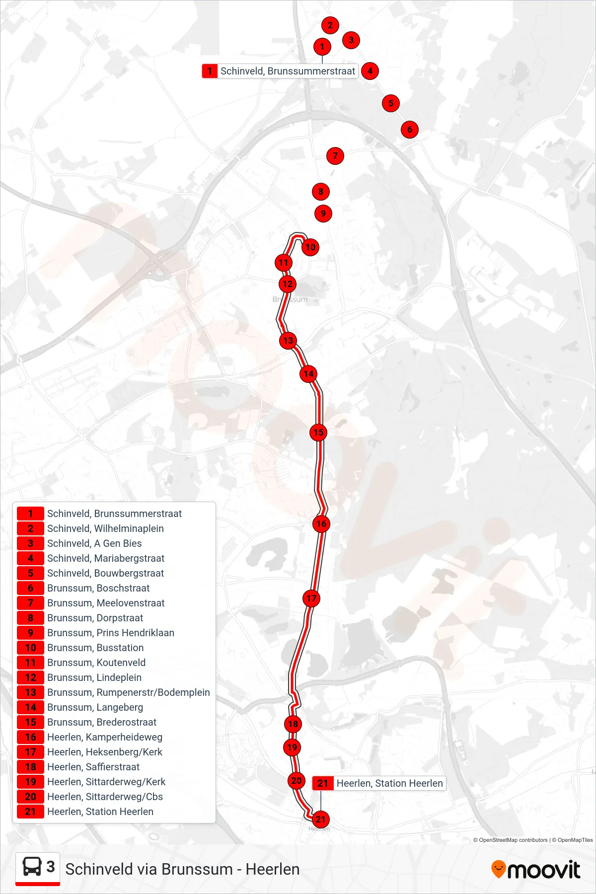 Lijn 3 (bus, Heerlen Station): route en haltes op de kaart