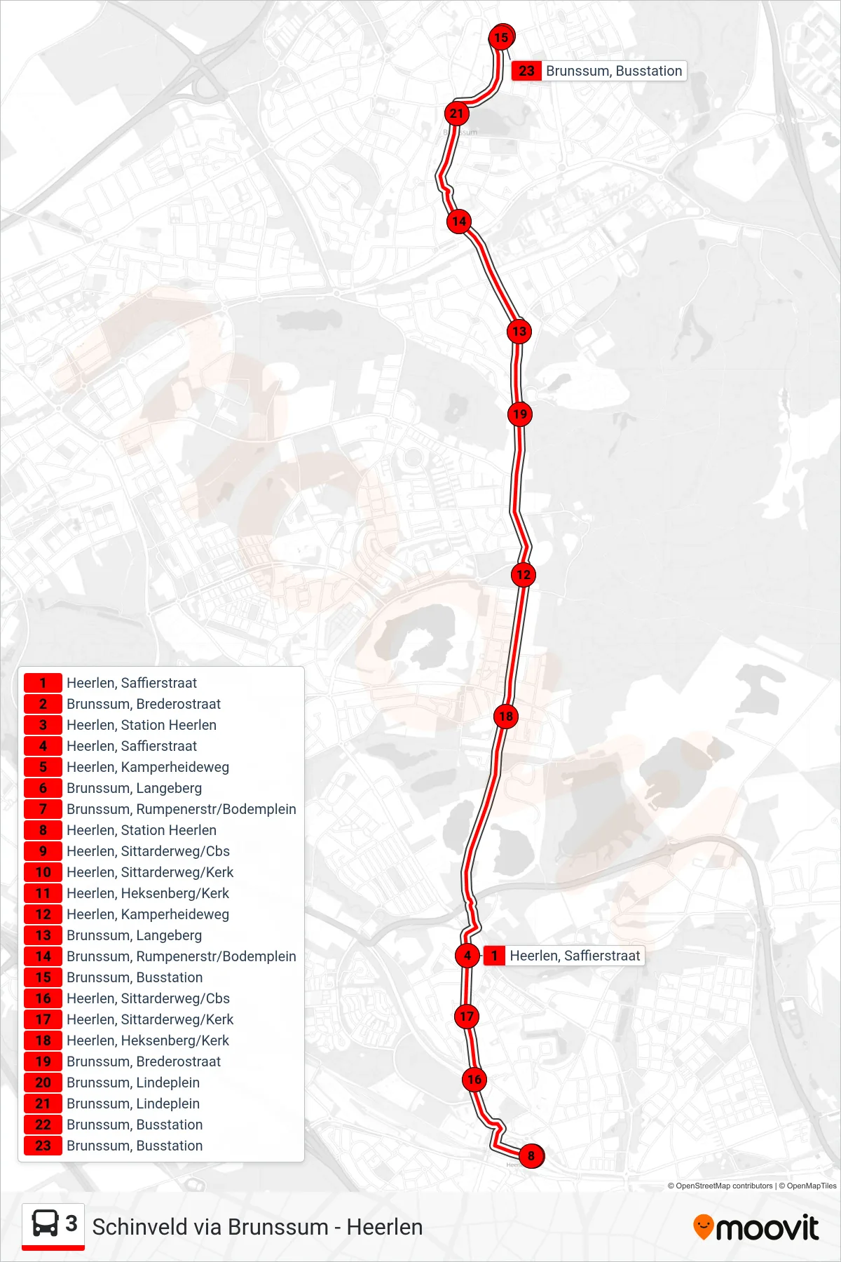 Lijn 3 (bus, Brunssum): route en haltes op de kaart