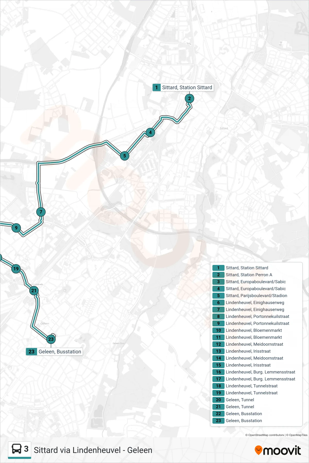 Lijn 3 (bus, Geleen): route en haltes op de kaart