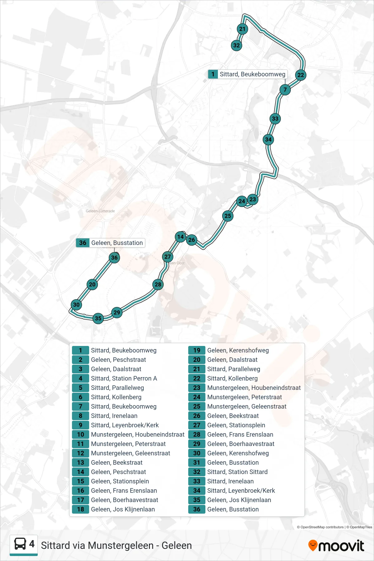 Lijn 4 (bus, Geleen): route en haltes op de kaart