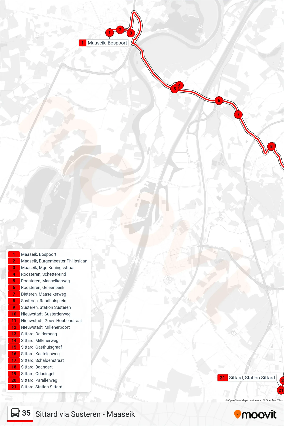 Lijn 35 (bus, Sittard): route en haltes op de kaart