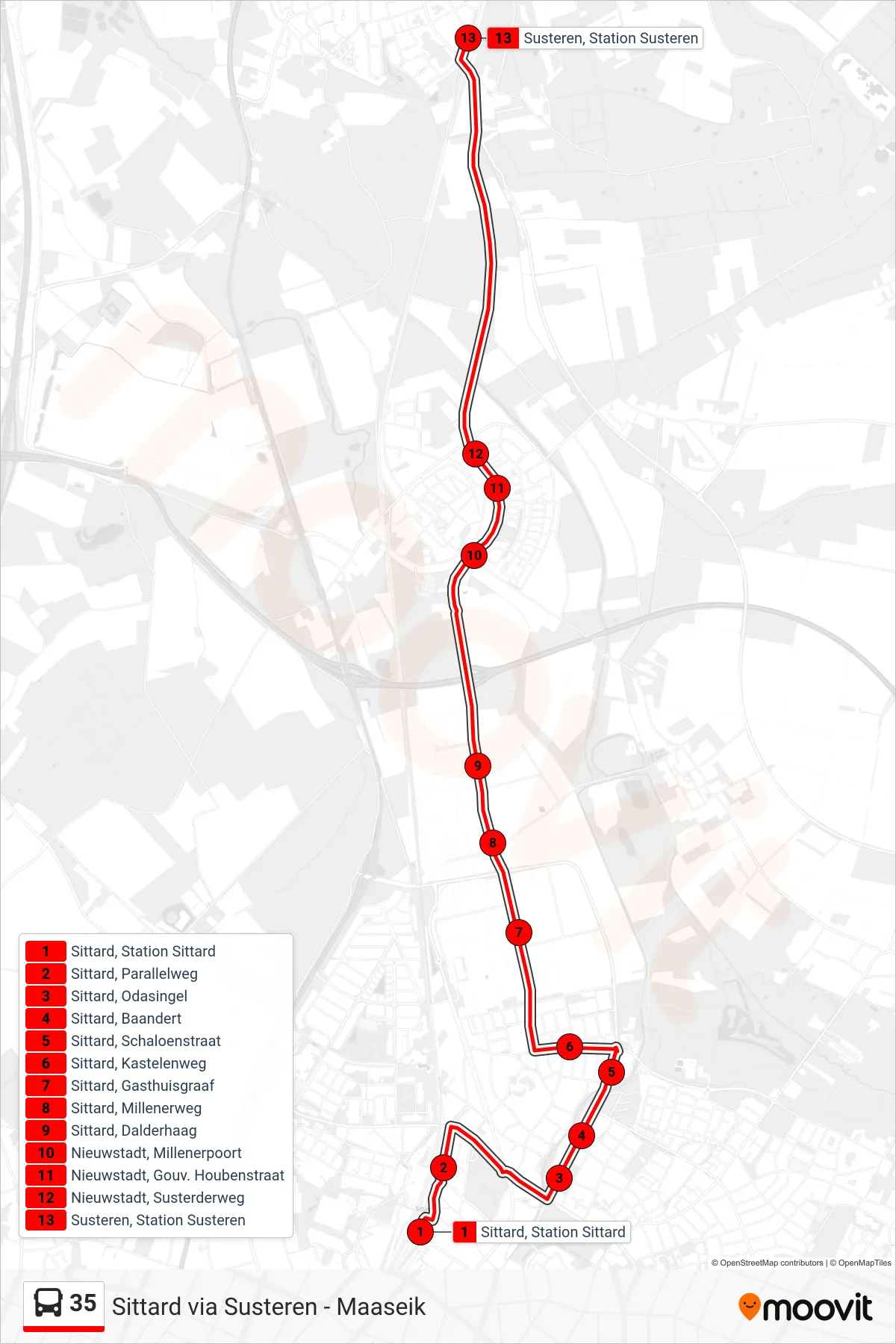 Lijn 35 (bus, Susteren): route en haltes op de kaart