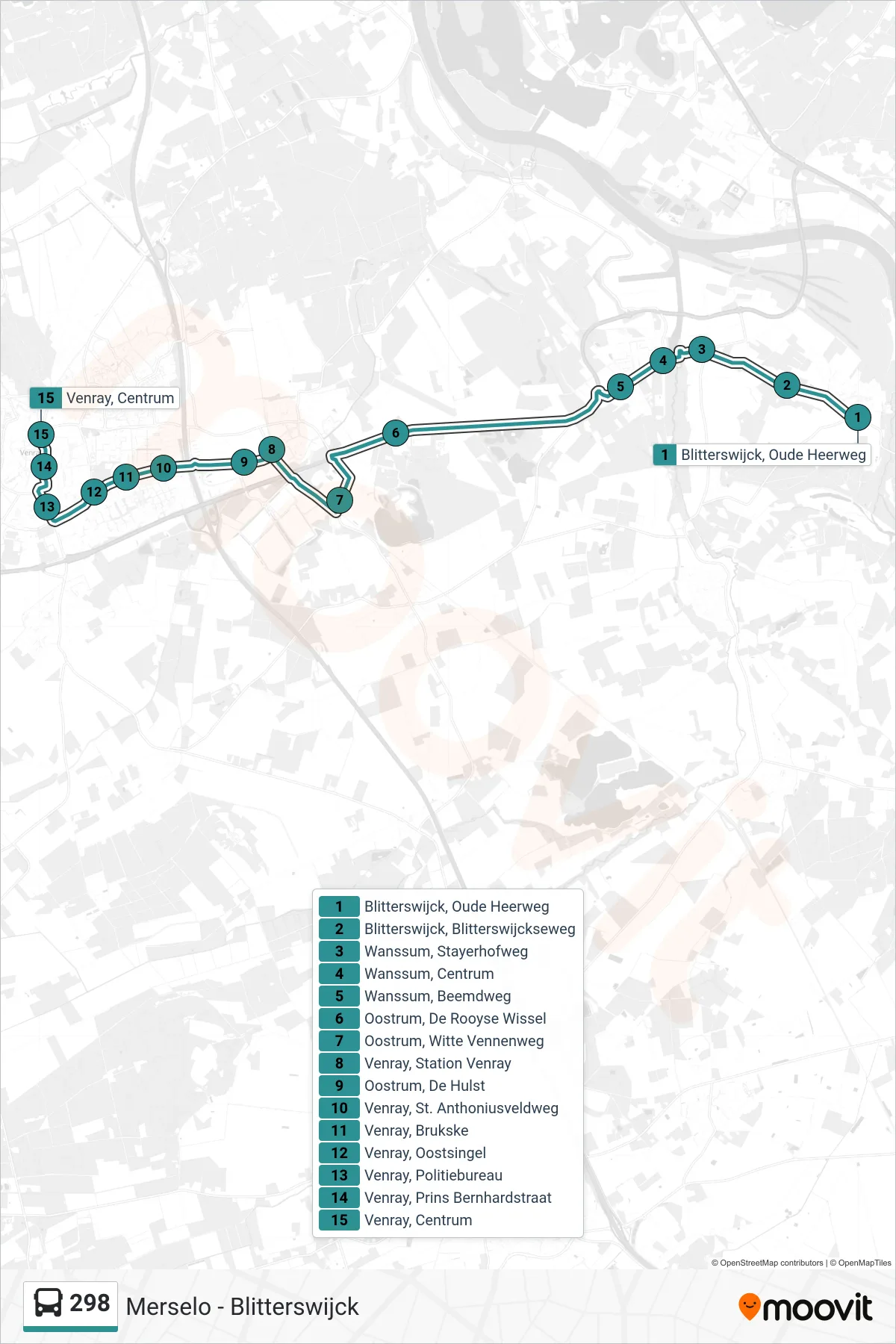 Lijn 298 (bus, Venray): route en haltes op de kaart