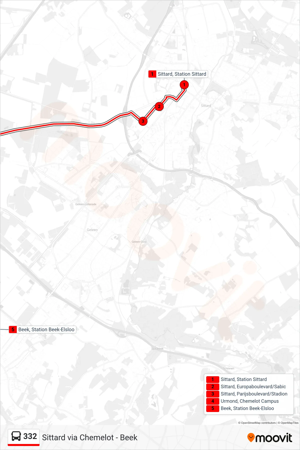 Lijn 332 (bus, Beek): route en haltes op de kaart